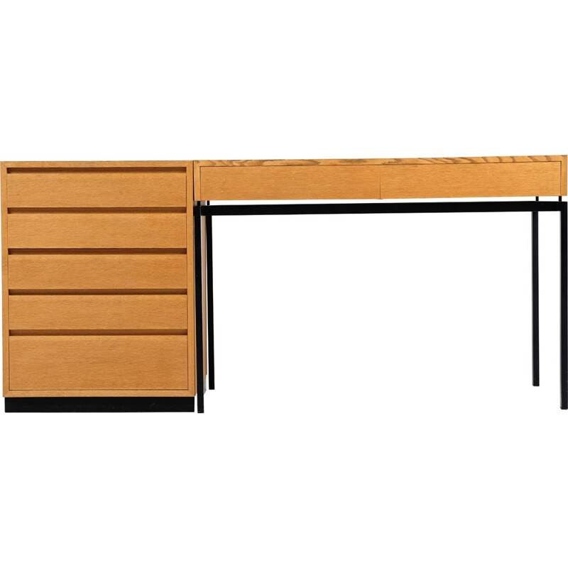 Vintage oak modular desk by Dieter Waeckerlin 1960