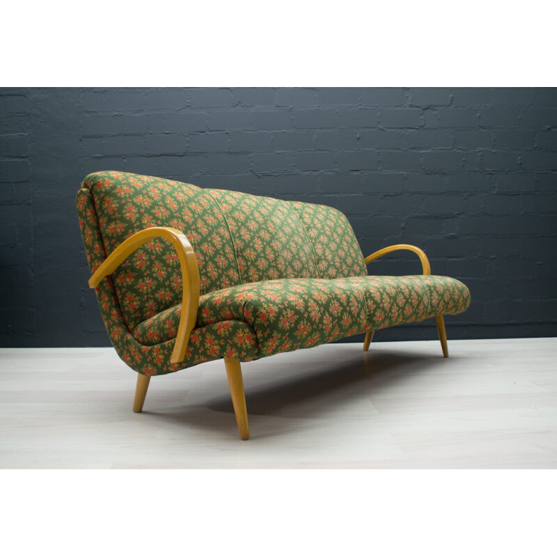 Set of Mid-Century Living Room : sofa and 2 armchairs in fabric, 1950s