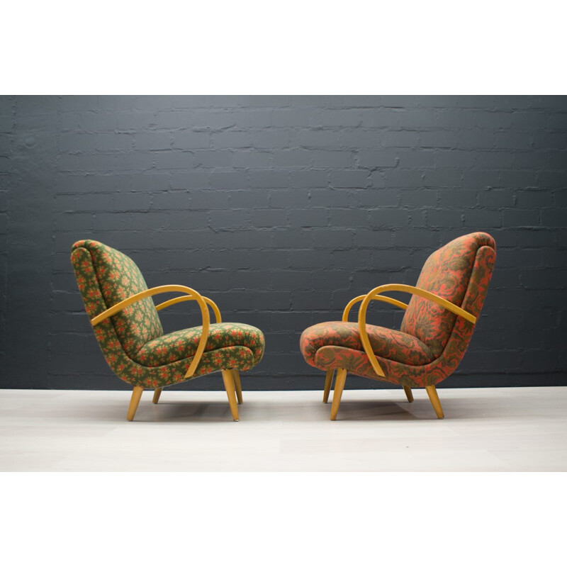 Set of Mid-Century Living Room : sofa and 2 armchairs in fabric, 1950s