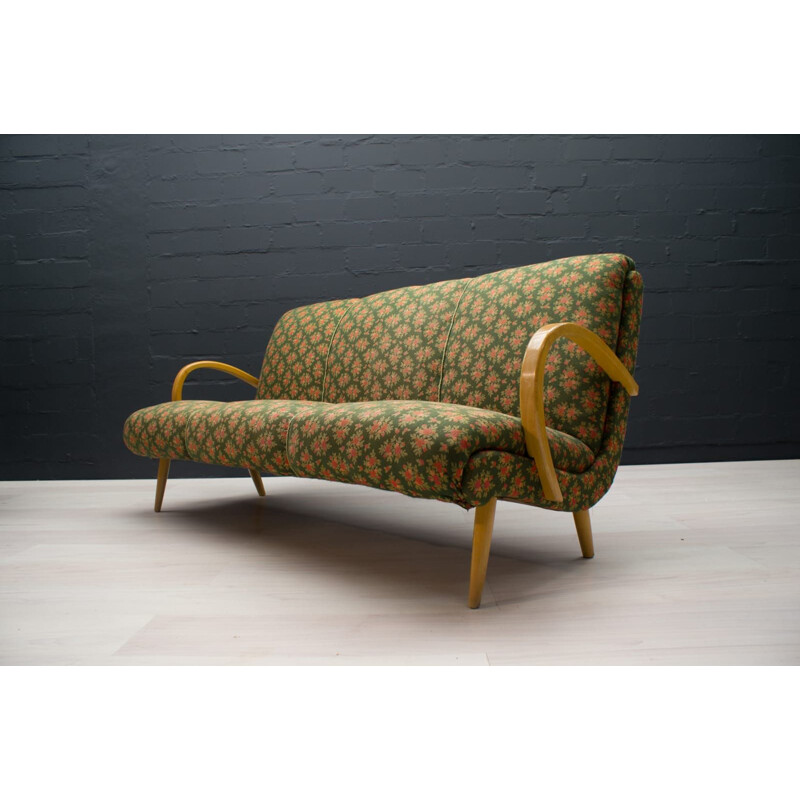 Ensemble de salon vintage : canapé et 2 fauteuils en tissu 1950