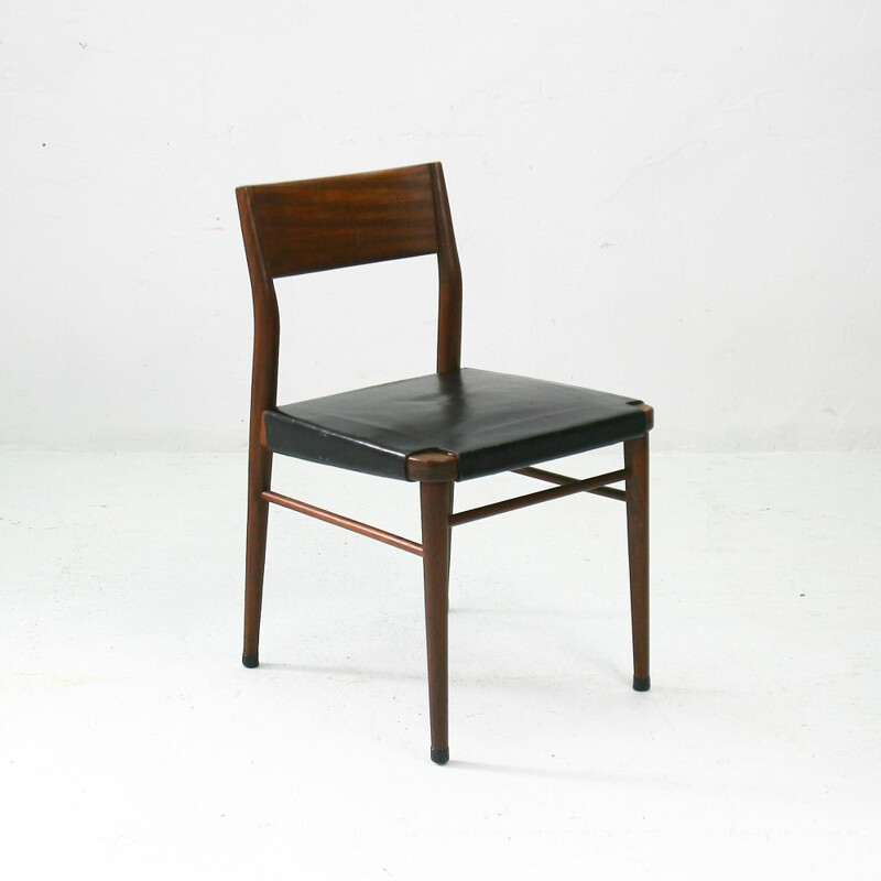 Wilkhahn model 351 teak and leather dining chair, Georg LEOWALD - 1950s