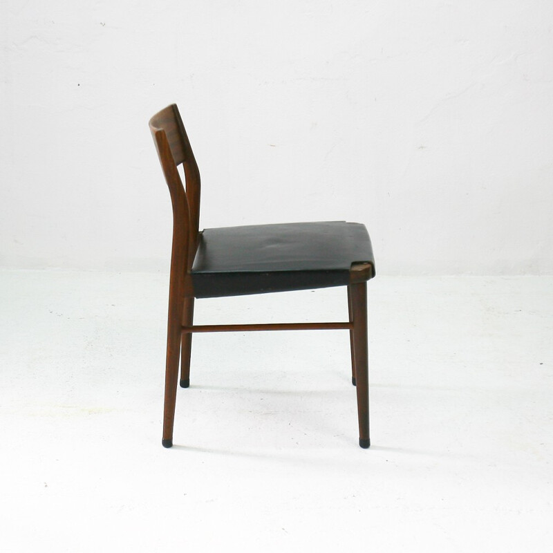 Wilkhahn model 351 teak and leather dining chair, Georg LEOWALD - 1950s