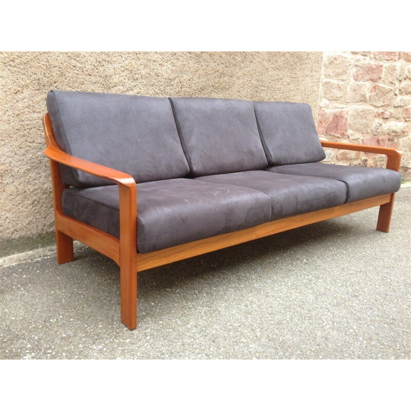 Set Vintage-Sofa und Sessel in Teakholz Gewebe Wildleder anthrazit skandinavischen 1960