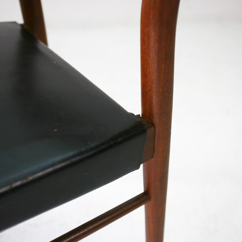 Wilkhahn model 351 teak and leather dining chair, Georg LEOWALD - 1950s