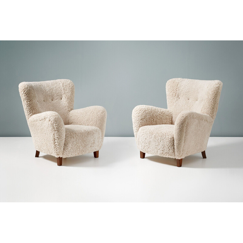 Paire de fauteuils vintage Fritz Hansen Sheepskin 1950s