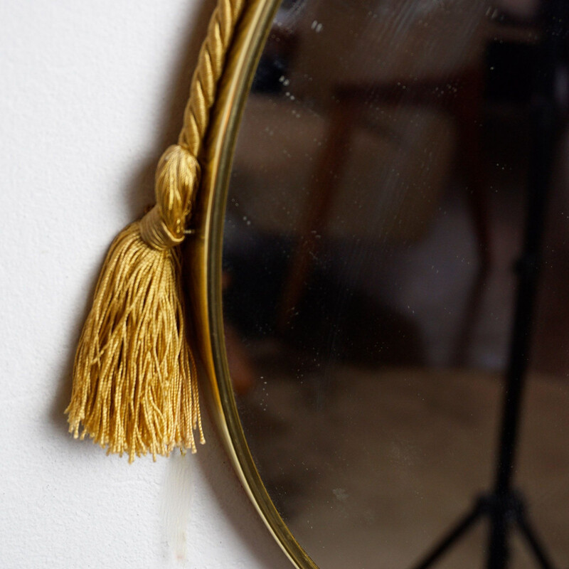 Midcentury Brass Mirror with Satin Rope Circular Italian