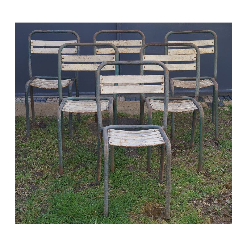Suite of 6 vintage metal Tolix chairs 1950