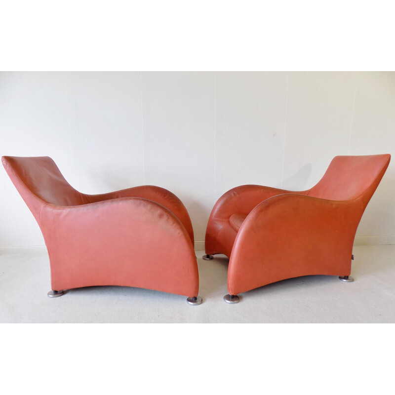 Pair of Vintage leather loungechairs with ottoman Montis Loge by Gerard van den Berg