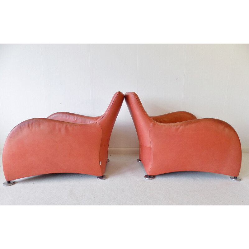Pair of Vintage leather loungechairs with ottoman Montis Loge by Gerard van den Berg