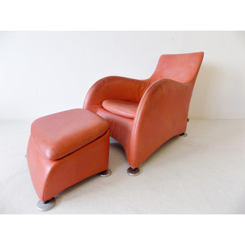 Pair of Vintage leather loungechairs with ottoman Montis Loge by Gerard van den Berg