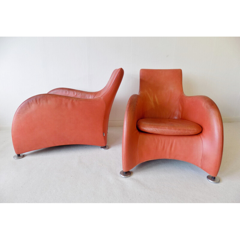 Pair of Vintage leather loungechairs with ottoman Montis Loge by Gerard van den Berg