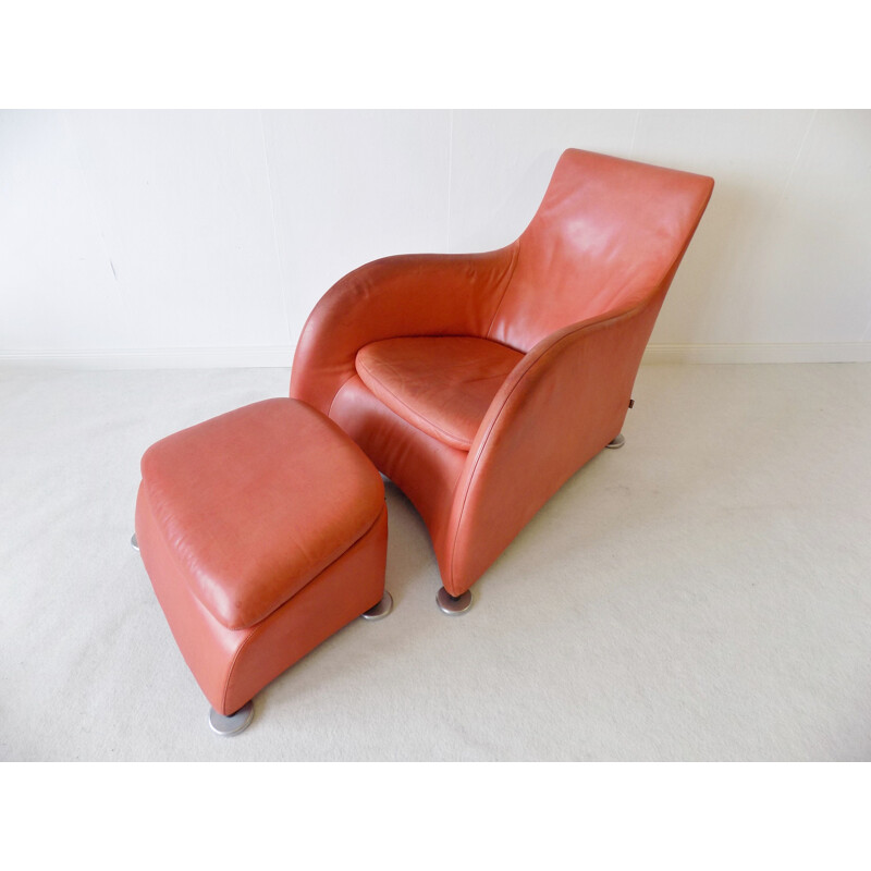 Pair of Vintage leather loungechairs with ottoman Montis Loge by Gerard van den Berg