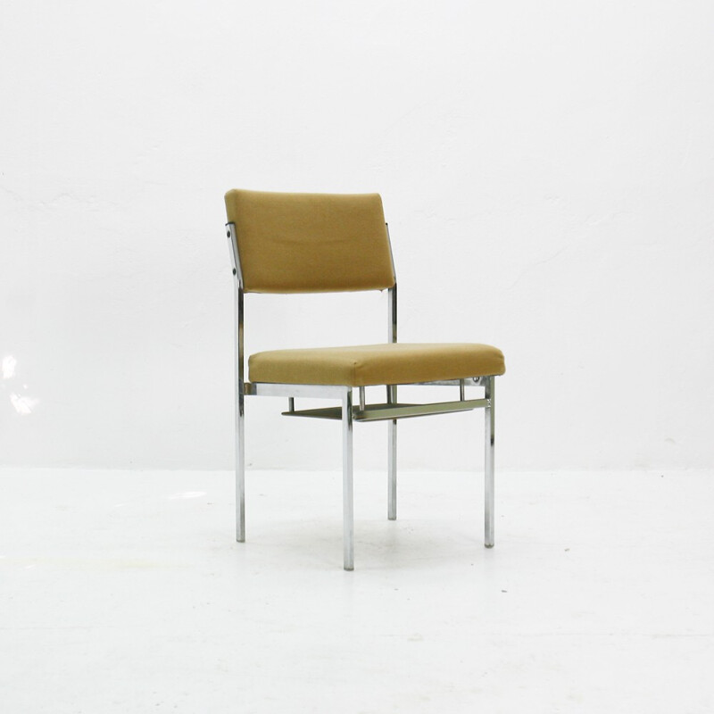 Suite de 6 chaises en acier et tissu vert - 1960