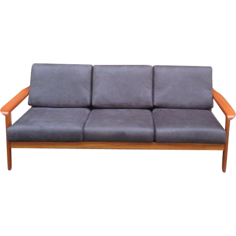 Set Vintage-Sofa und Sessel in Teakholz Gewebe Wildleder anthrazit skandinavischen 1960