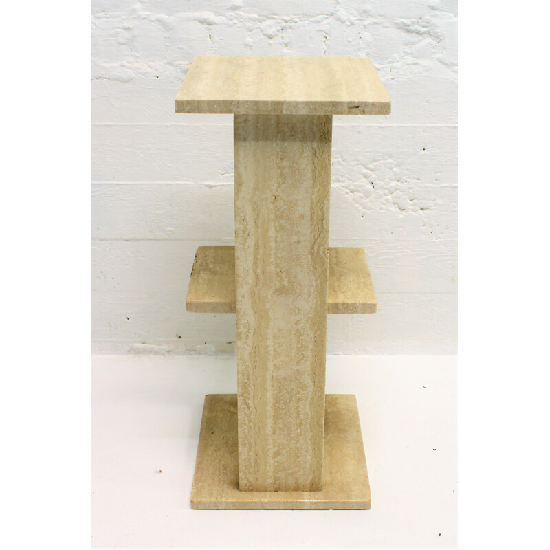 Mesa con pedestal de travertino vintage, 1970