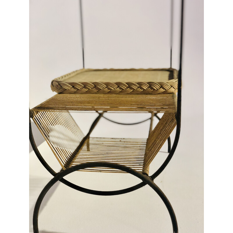 Vintage serving tray Rattan metal bar