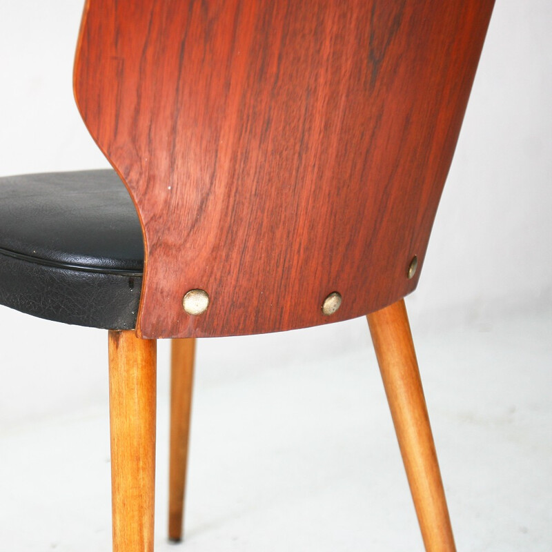 Side chair in teak and leatherette with brass details - 1950s