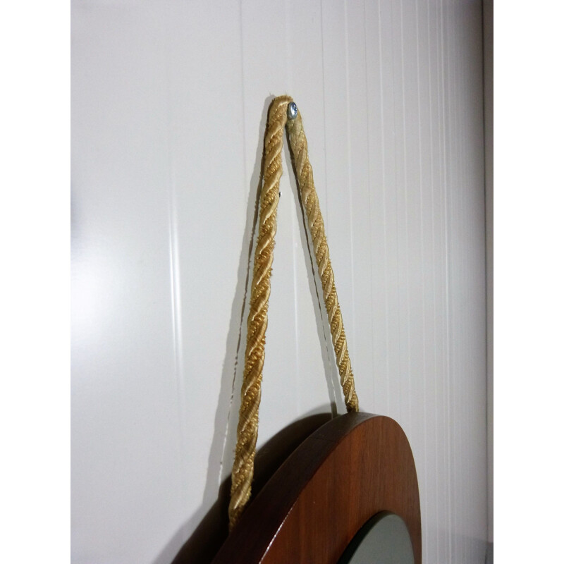 Vintage Teak mirror with rope wall fastening