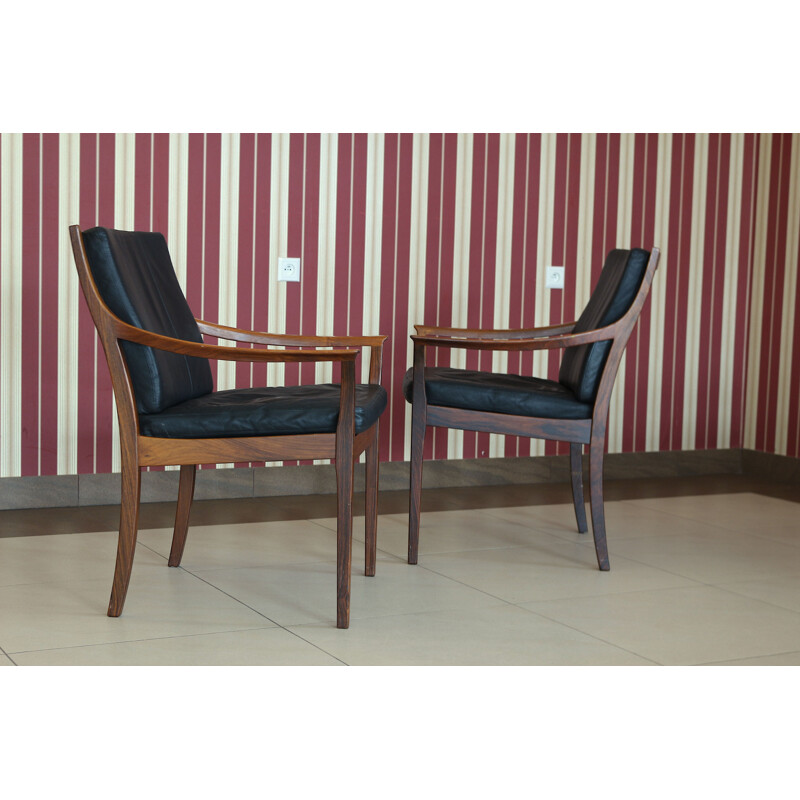 Pair of leather armchairs by Torbjørn Afdal for Bruksbo,rosewood Norway 1970