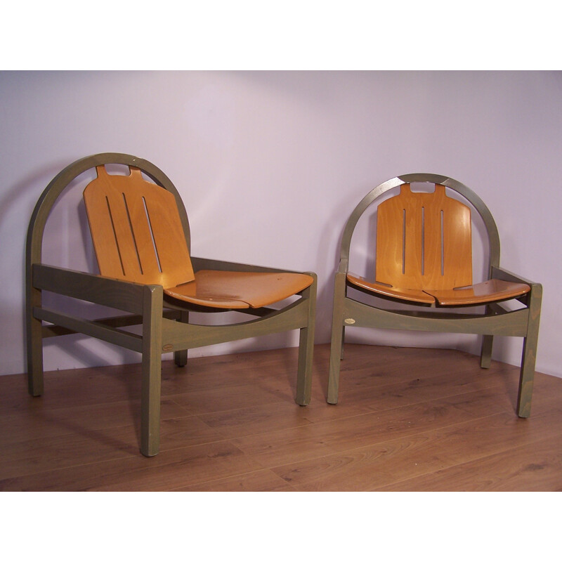Baumann low chair in wood - 1980s
