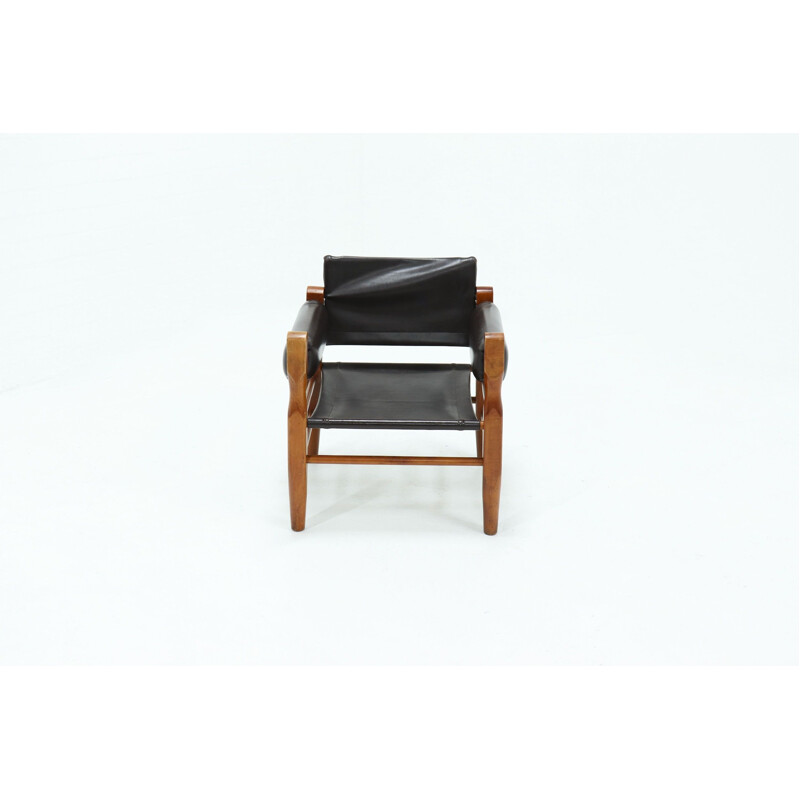 Vintage leather safari chair, Sweden 1960