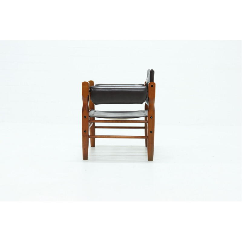 Mid Century Leather Safari Chair Scandinavian 1960s
