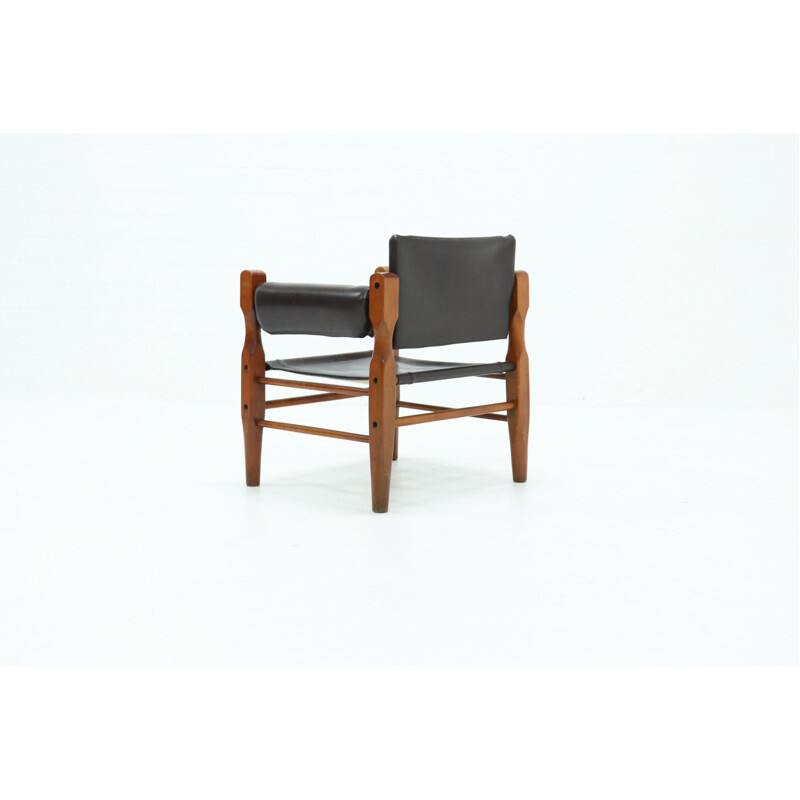 Mid Century Leather Safari Chair Scandinavian 1960s