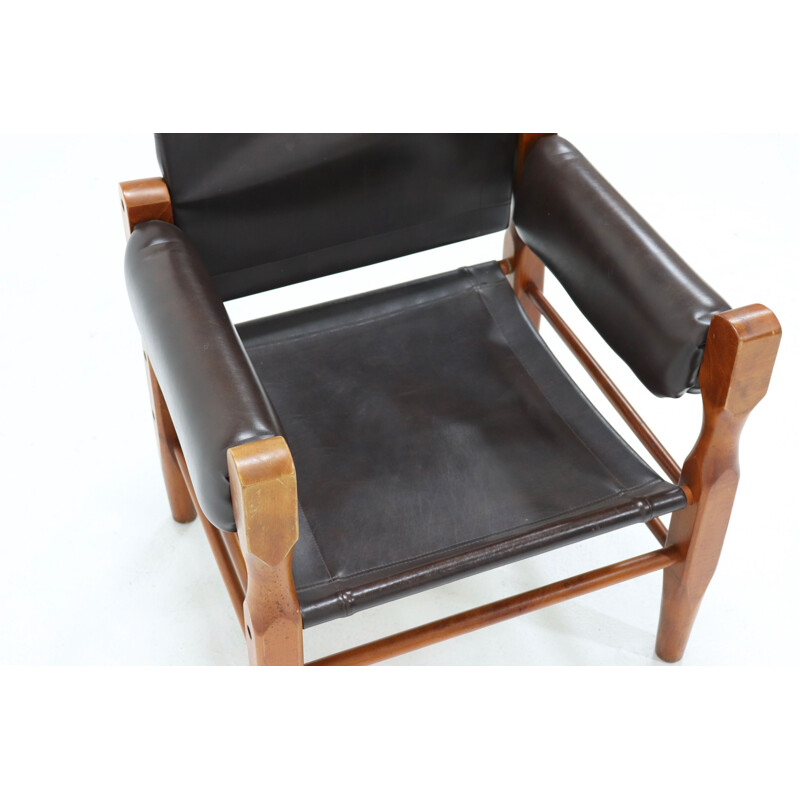 Vintage leather safari chair, Sweden 1960