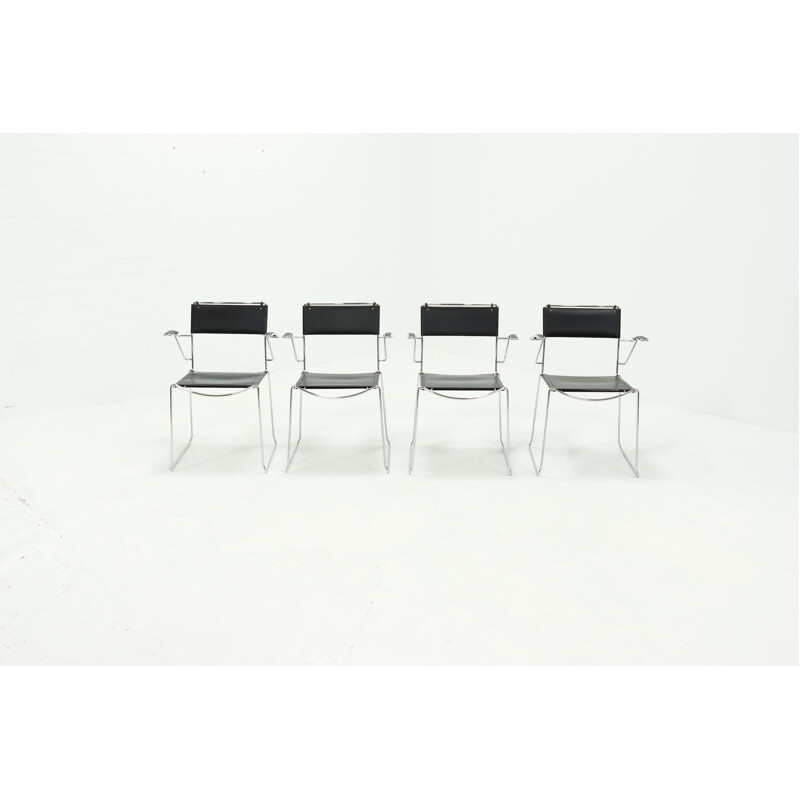 Set of 4 vintage Leather Dining Chairs by Giandomenico Belotti for Alias Italian 1980s