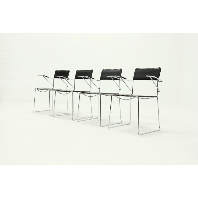 Set of 4 vintage Leather Dining Chairs by Giandomenico Belotti for Alias Italian 1980s