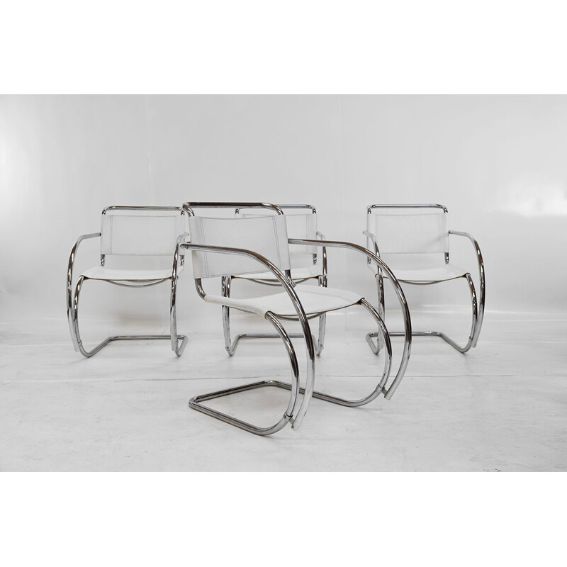 Lot de 4 chaises cantilever vintage en cuir Bauhaus Attribué à MR 20 Mies van der Rohe, Fasem 1970