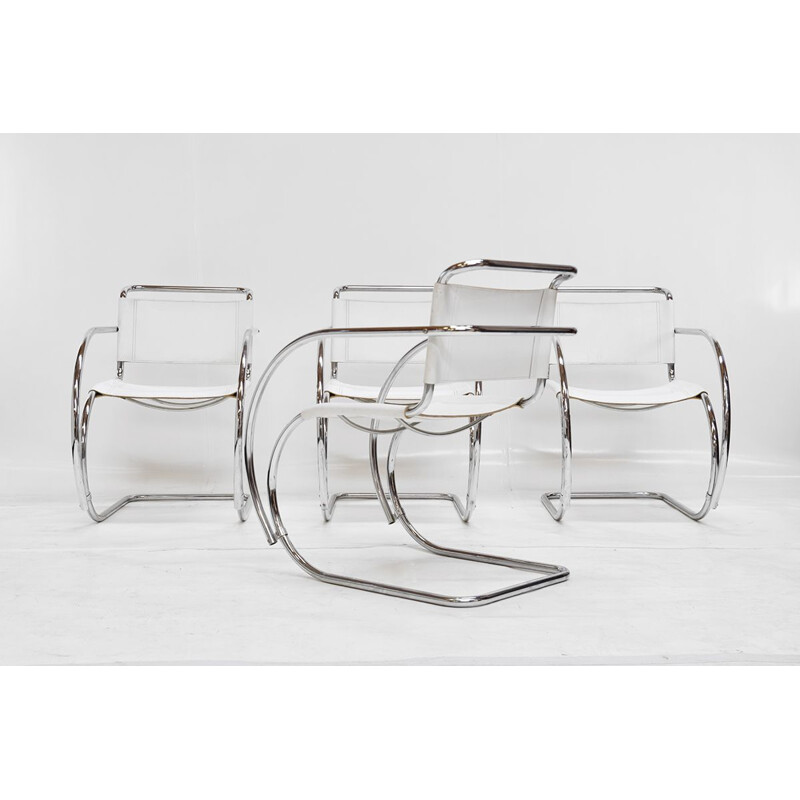Set of 4 vintage Leather Bauhaus Cantilever chairs Attributed to MR 20 Mies van der Rohe, Fasem 1970s