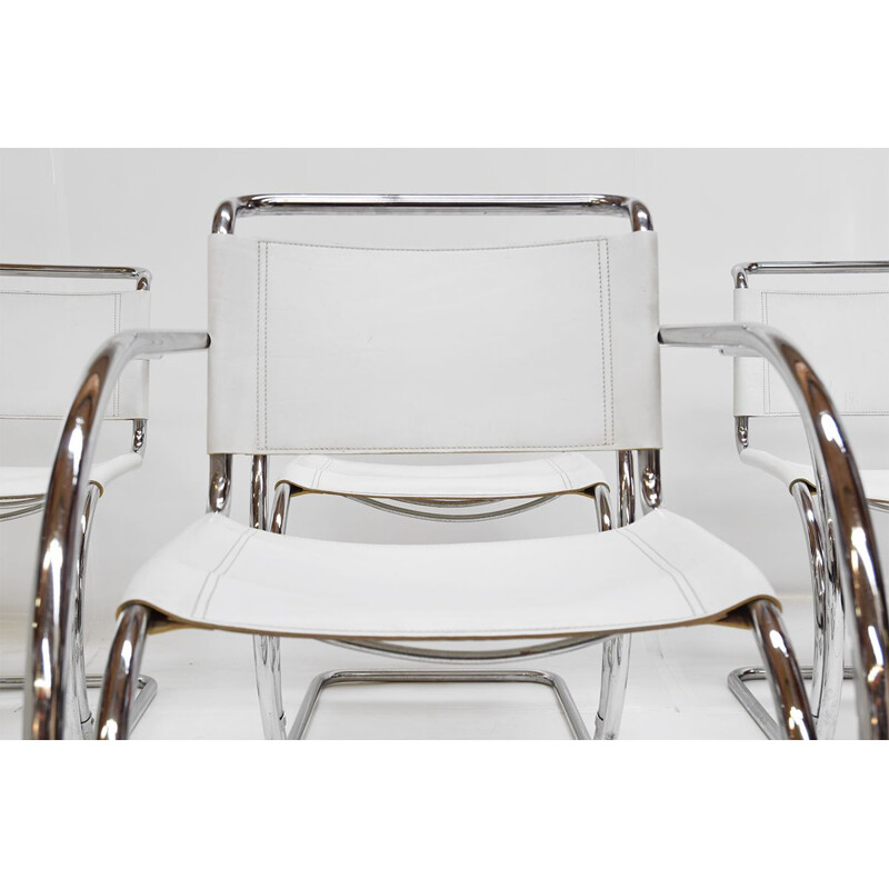 Lot de 4 chaises cantilever vintage en cuir Bauhaus Attribué à MR 20 Mies van der Rohe, Fasem 1970