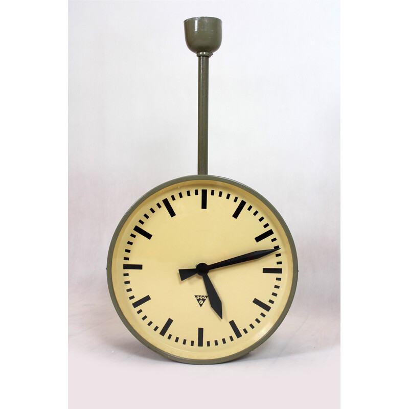 Vintage Large Double Sided Railway Clock from Pragotron, 1970s