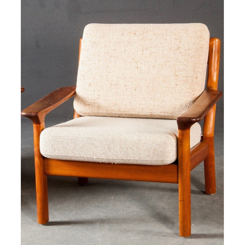 Scandinavian armchair in teak and beige fabric - 1960s