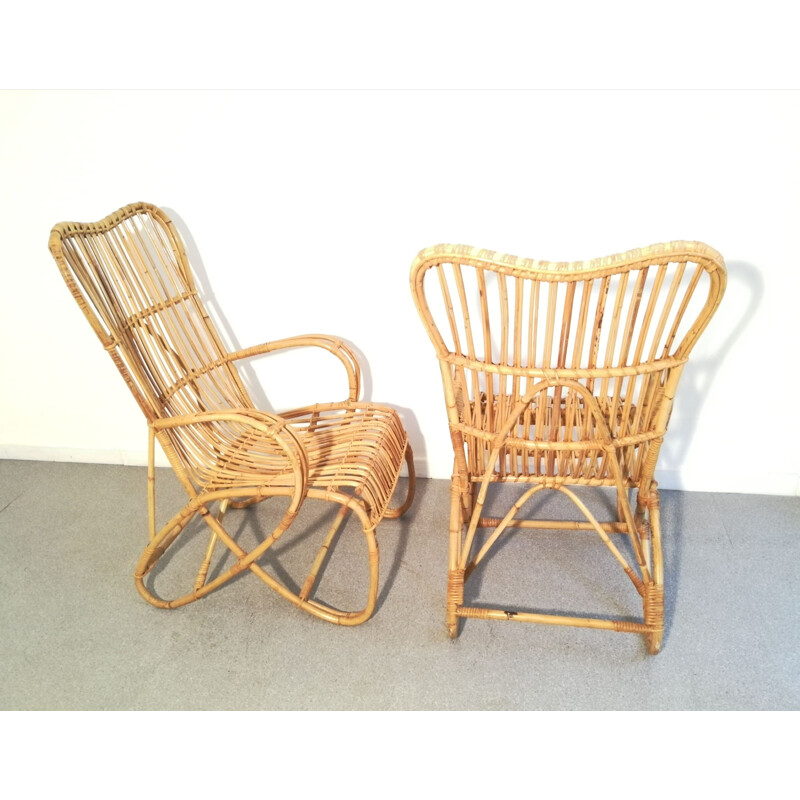 Pair of vintage rattan armchairs Rohé Noordwolde