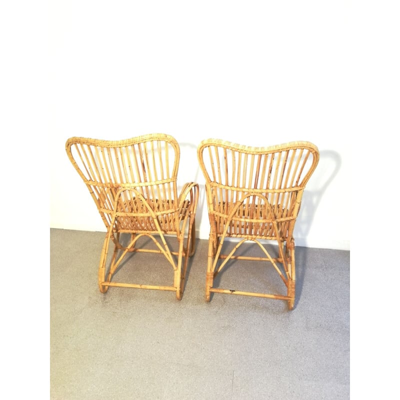 Paire de fauteuils vintage en rotin Rohé Noordwolde
