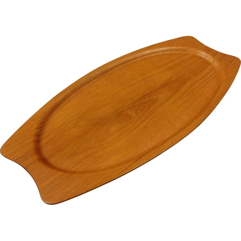 Vintage Light coloured teak wooden serving tray by Silva, Denmark 1960s