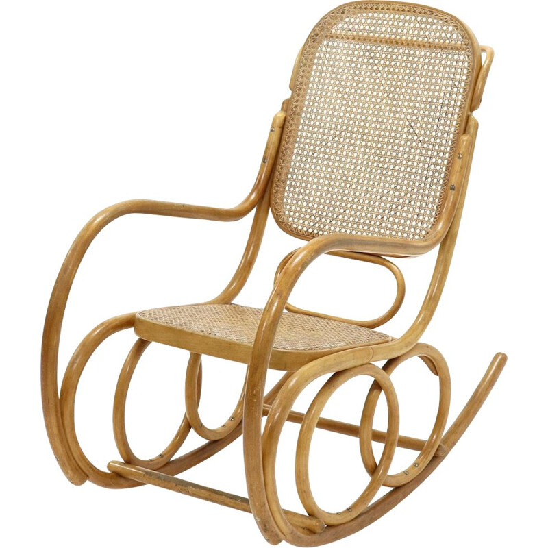Chaise à bascule vintage en bois courbé de Ligna Czechoslowakia 1960