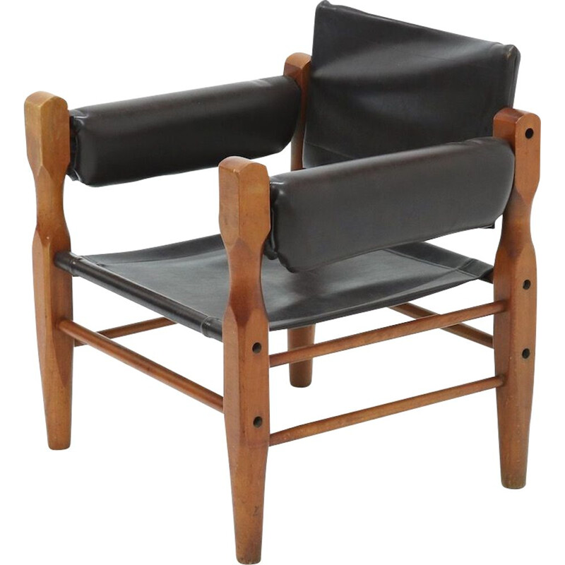 Vintage leather safari chair, Sweden 1960