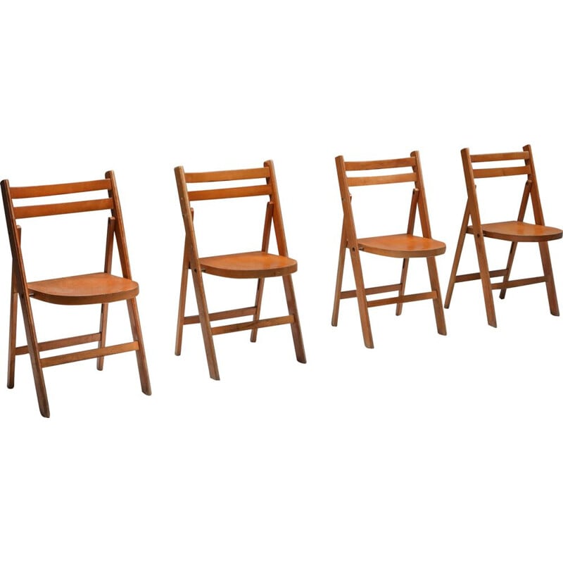 chaises pliantes vintage empilables en bois 1950