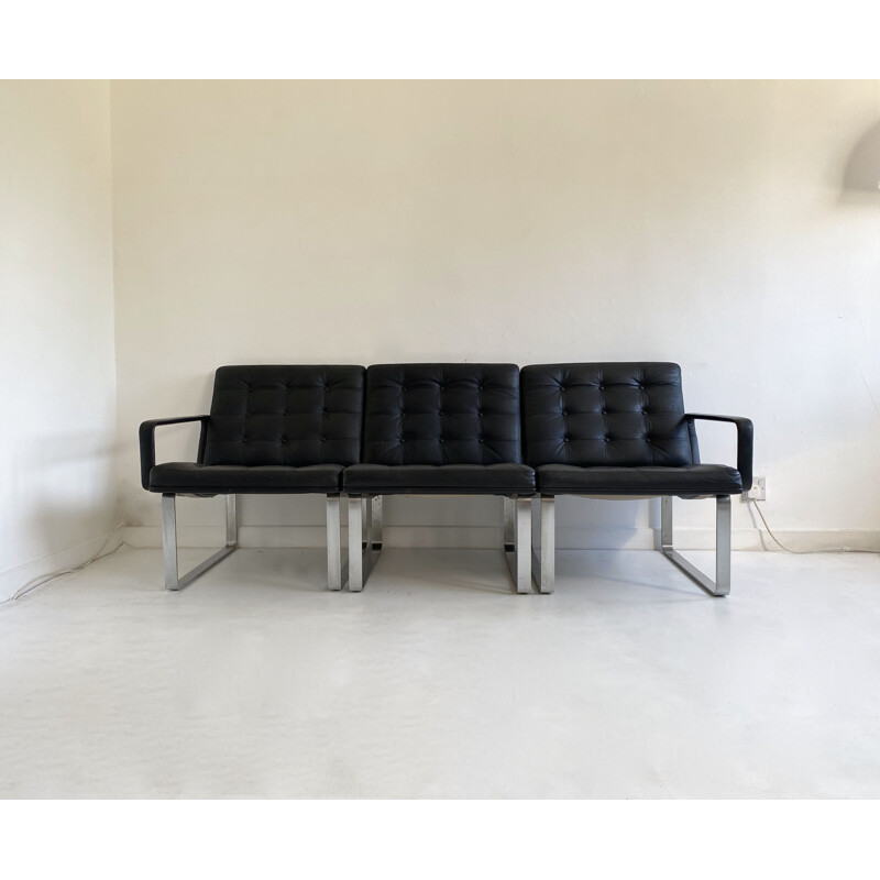 Mid Century Black Leather Modular Sofa by Gjerløv-Knudsen and Lind, Cado, Denmark, 1960