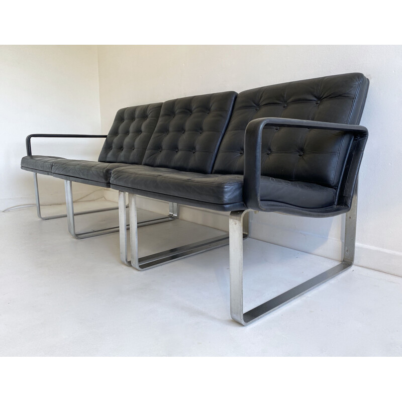 Mid Century Black Leather Modular Sofa by Gjerløv-Knudsen and Lind, Cado, Denmark, 1960