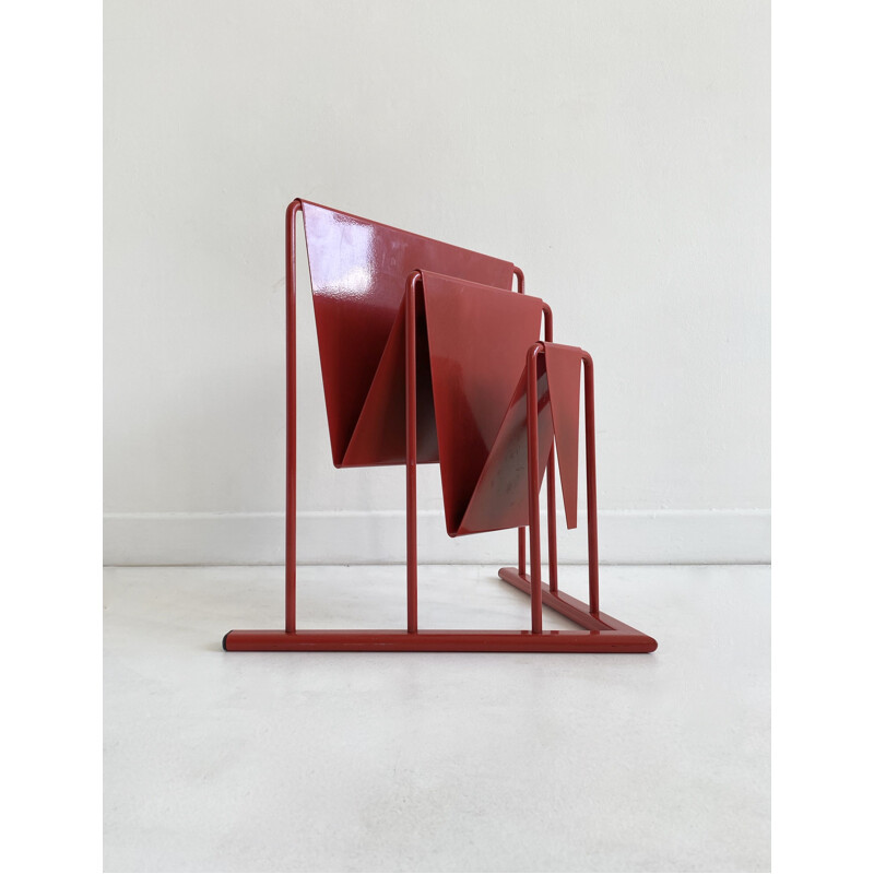 Vintage Postmodern Red Metal Magazine Rack, Germany, 1980