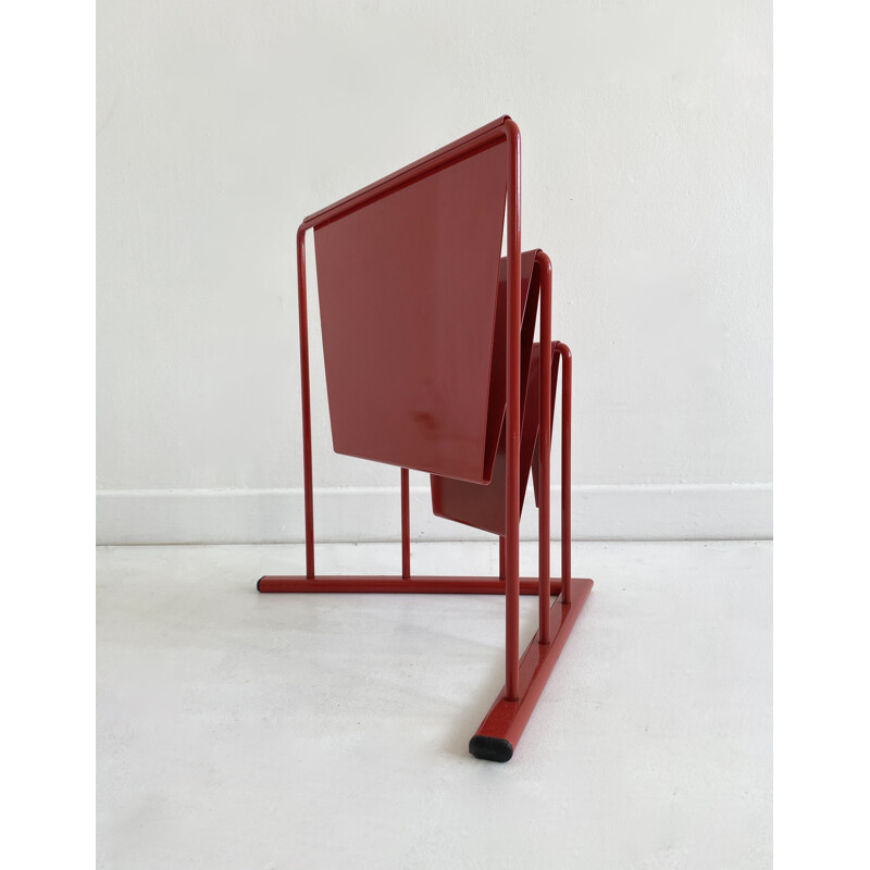 Vintage Postmodern Red Metal Magazine Rack, Germany, 1980