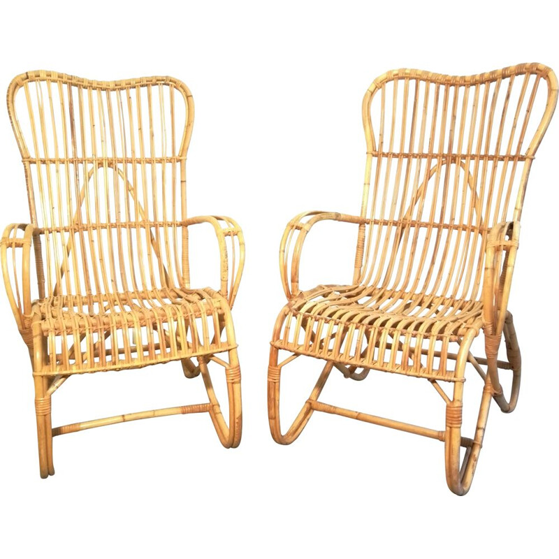 Pair of vintage rattan armchairs Rohé Noordwolde