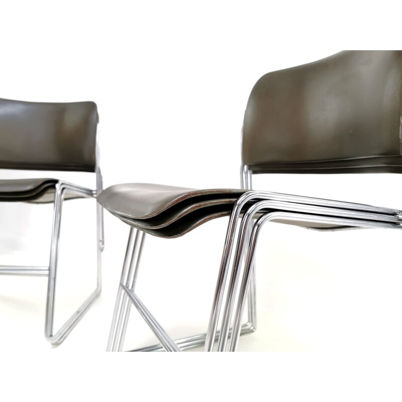 Ensemble de 6 chaises vintage métalliques industrielles 404 pour Howe David Rowland Danemark 1960