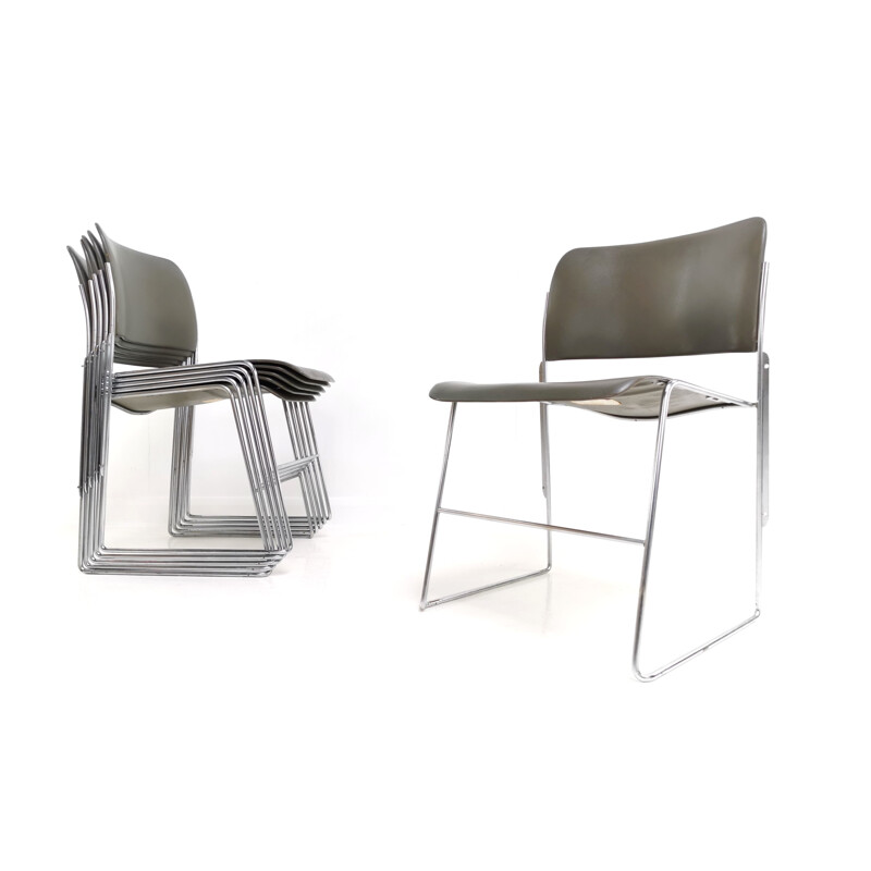Set of 6 vintage metal industrial chairs 404 for Howe David Rowland Denmark 1960