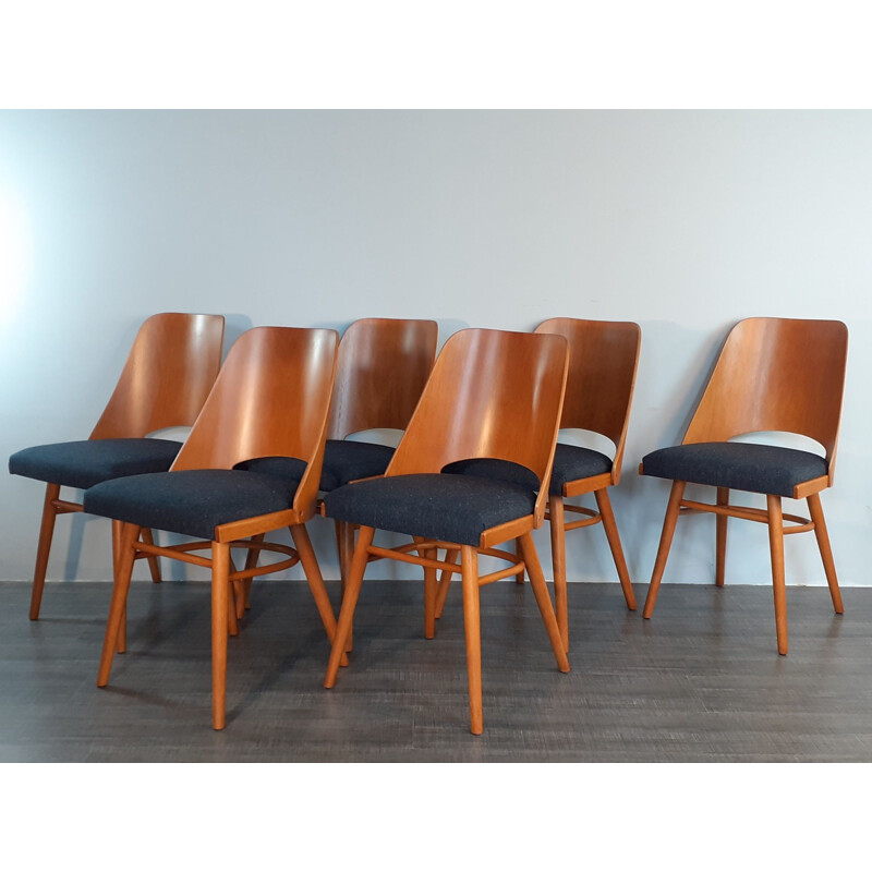 Set 6 Vintage Chairs Model 514 design Radomir Hofman, Czech 1963