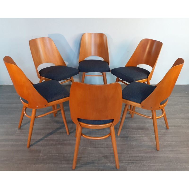 Set 6 Vintage Chairs Model 514 design Radomir Hofman, Czech 1963